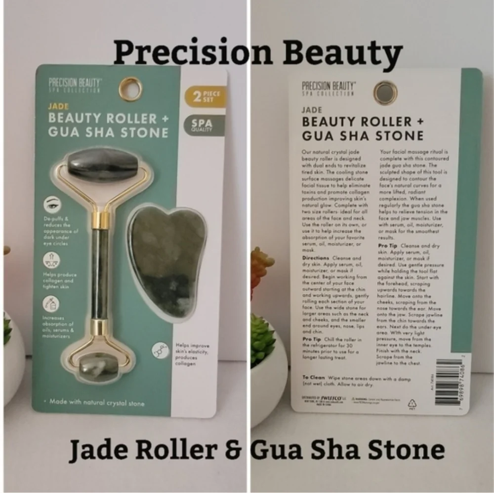 JADE ROLLER & GUA SHA STONE WITH KOREAN  HYALURONATE FACE MASK NEW - Picture 2 of 3